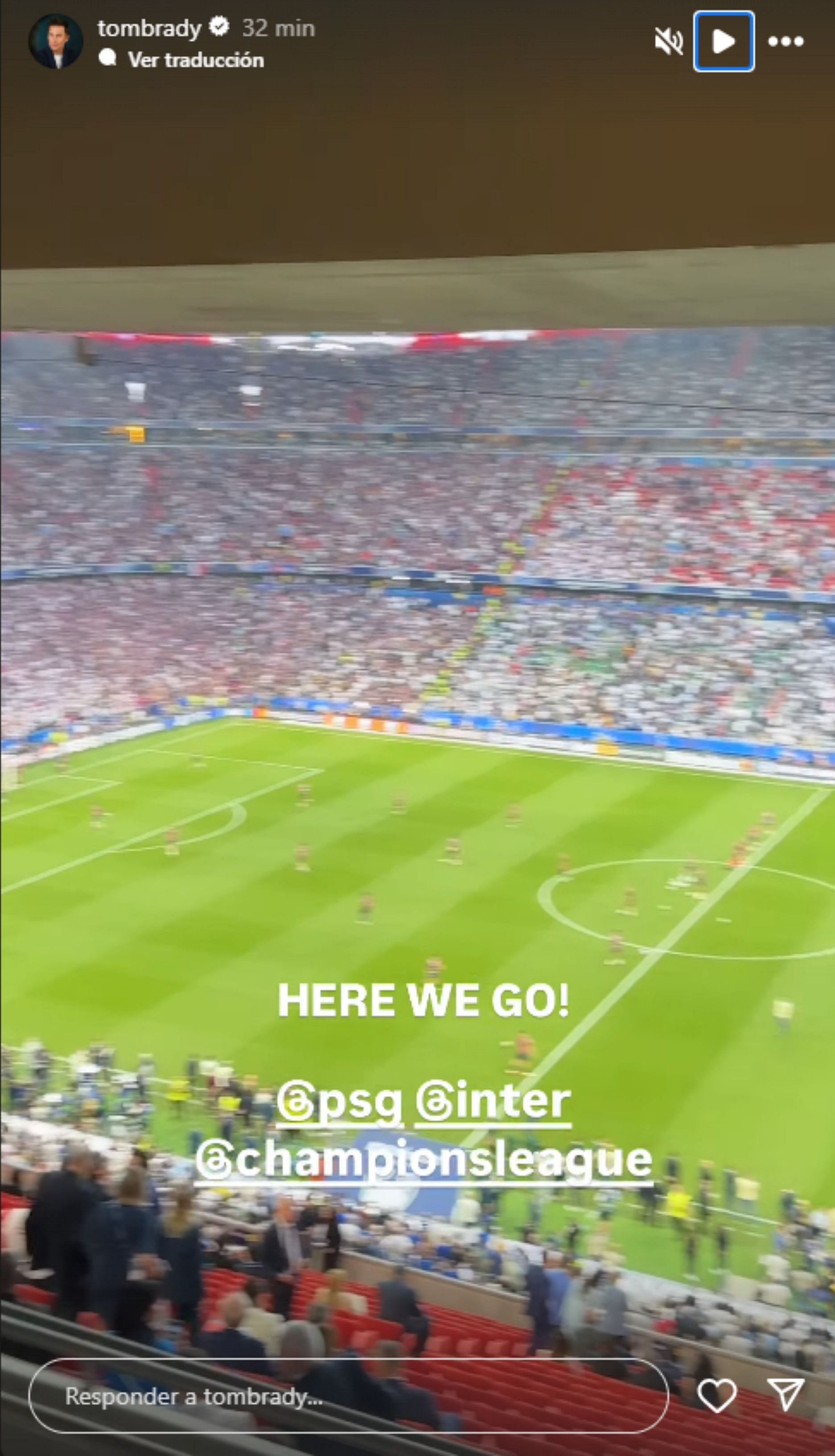 Tom Brady's story from the 2025 UEFA Champions League final in Munich. (Credits: IG/Tom Brady)